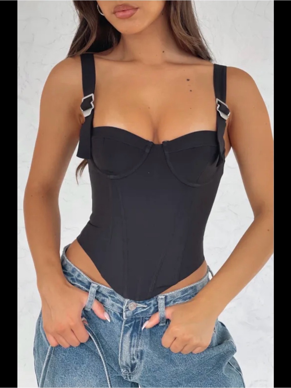 White Fox Boutique Black Structured Corset Tank Top